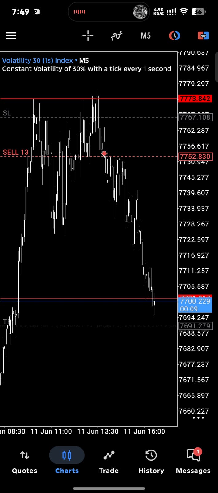 Volatility 30 1s M5 execution